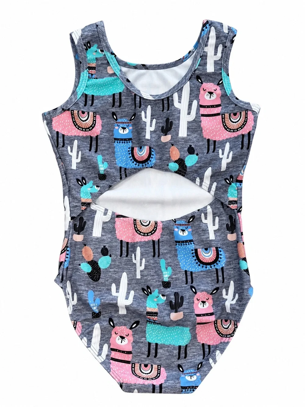 Destira Girls Llama Cactus Open Back Gymnastics Leotard Youth S